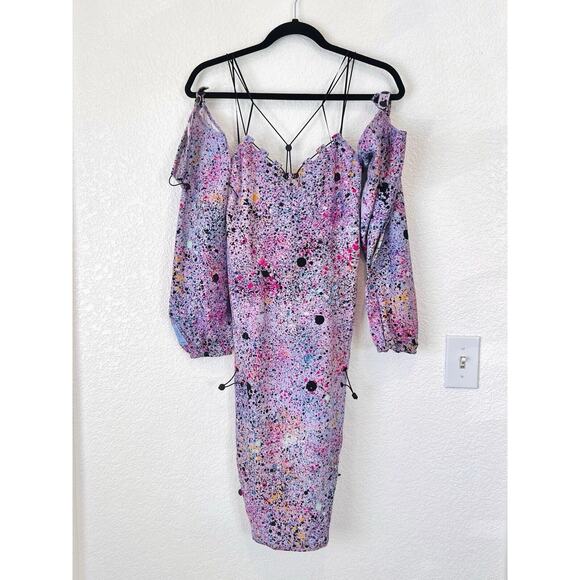 NWT MCQ Drawcord Mini Slip Dress Liliac Size medium Removable Sleeves $635 - Picture 2 of 16